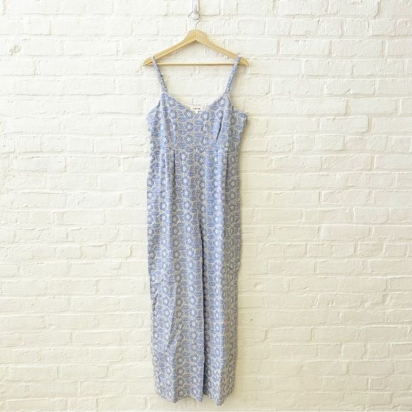 Anthropologie || LAIA Karina Eyelet Jumpsuit Wide Leg Blue White V-neck S NWT