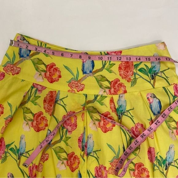 Brooke Wright Designs || Pleated Skirt with Sash Belt Bow Birds Floral Yellow 12