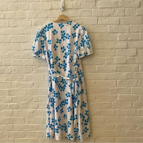 Draper James || Miranda Wrap Dress Linen in Blue + White Floral 10