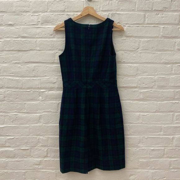 J. Crew || Wool-Blend Pencil Sheath Suit Dress in Black Watch Plaid Blue Green 0