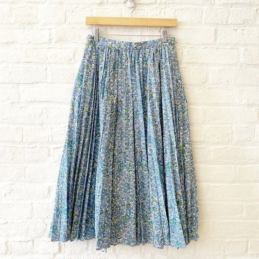 J.Crew || Pleated A-line Skirt In Blooming Floral Blue Midi Accordion XS