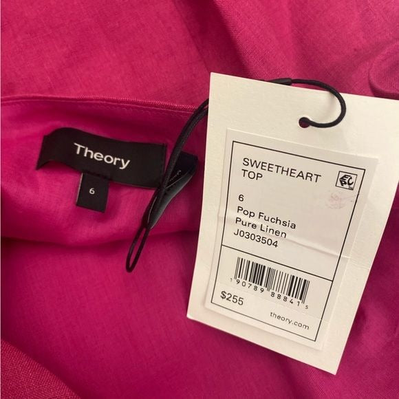 Theory || Sweetheart l Top Pure Linen Tank Camisole in Pop Fuchsia Pink 6 NWT