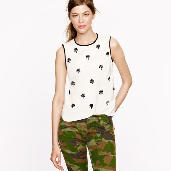 J. Crew || Jeweled Sateen Shell Top Blouse White Black 6