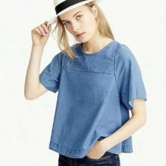 J. Crew || Chambray Swing Top Shirt Short Sleeve Blue XS