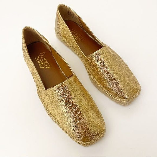 Franco Sarto || Kenna Slip On Espadrilles Gold Crinkle 5.5