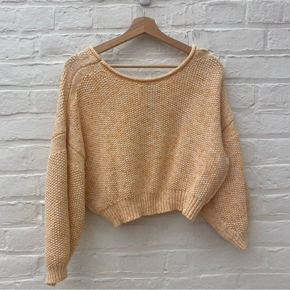 Anthropologie || Saturday Sunday Slouchy Puff Sleeve Cropped Sweater Orange L