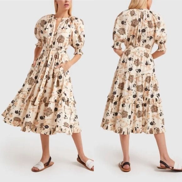 Ulla Johnson || Dasha Dress in Daisy Floral Belted Neutral Cream 2