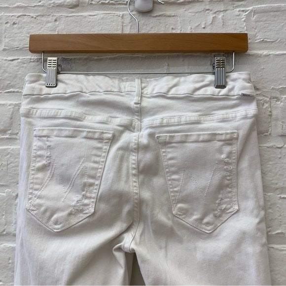 MOTHER || The Looker Ankle Fray Jeans Little Miss Innocent? Distressed White 28