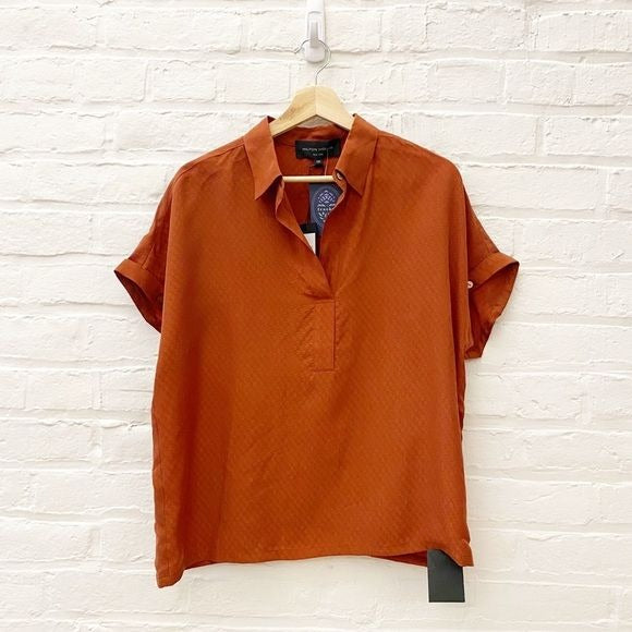 Hilton Hollis || Dobby Popover Top Cupro Paprika Red Orange XS NWT