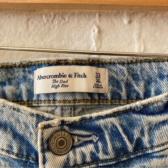 Abercrombie || High Rise Dad Jeans Straight Rigid Denim Blue 33 / 16 Long Tall