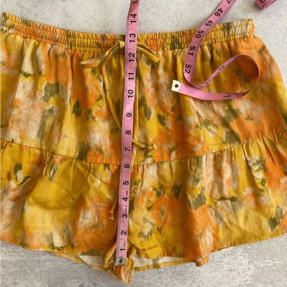 Anthropologie || Stark X Van Gogh Print Linen Ruffle Shorts Yellow Orange Medium