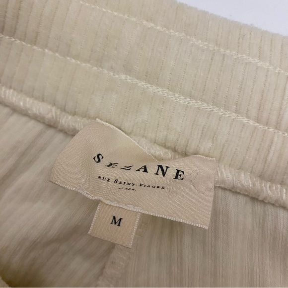 Sezane || Sully Trousers Pull On Wide Leg Cord Corduroy in Ecru Ivory Cream M