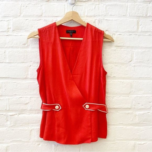 Rag & Bone || Tabitha Sleeveless Tab Top Blouse Red XS