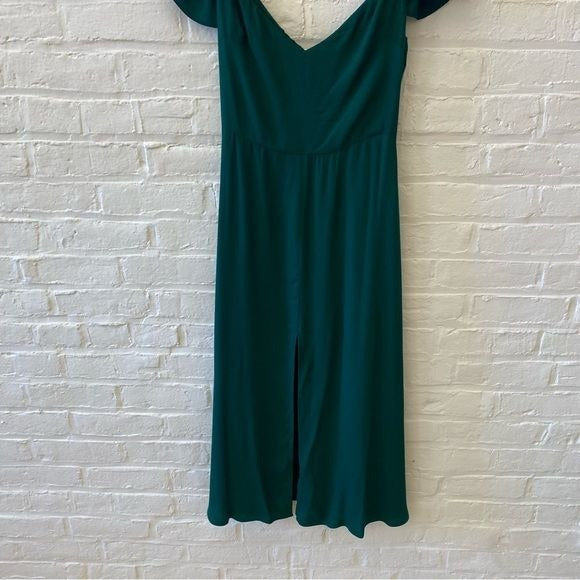 Reformation || Baxley Dress Slit Midi Emerald Green 8