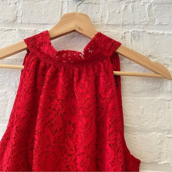 J. Crew || High Neck Tie Back Halter Party Top Lace Red XS NWT