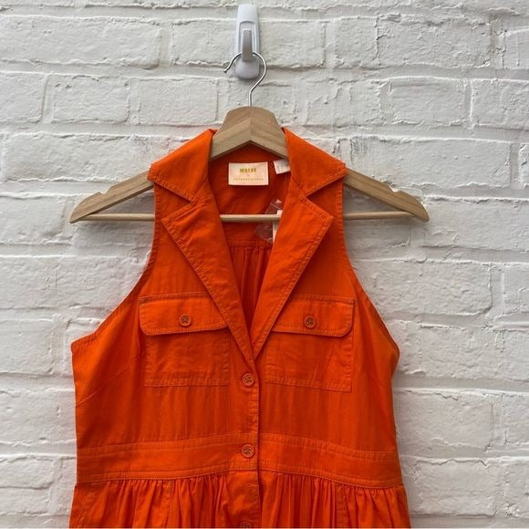 Anthropologie || Maeve Sleeveless Collared Shirtdress in Orange Red 2 NWT