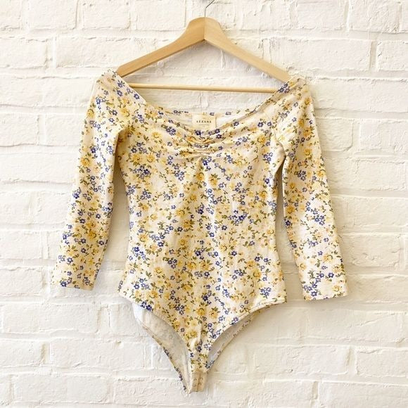 Sezane || Bella Bodysuit in Jardin Printanier Floral Print Yellow Small