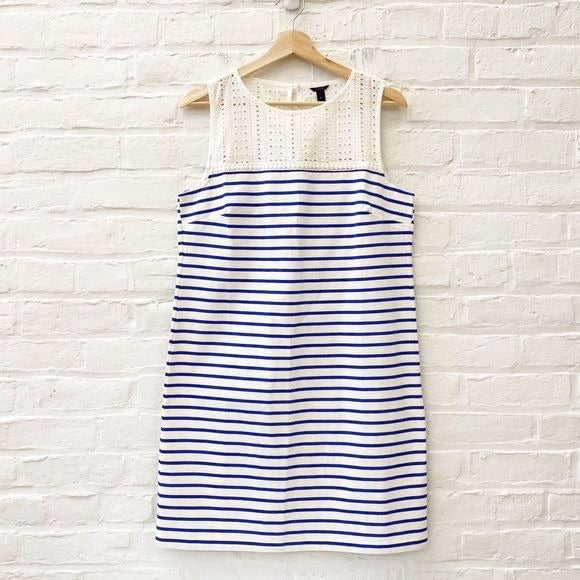 J. Crew || Eyelet Yoke Shift Dress Striped Shift Dress Blue White Small