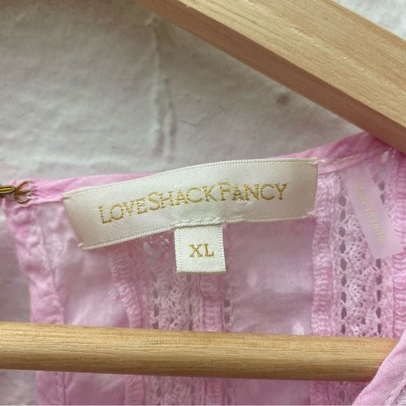 LoveShackFancy || Natasha Mini Dress Ruffle Swiss Dot Tie Dye Peony Pink XL