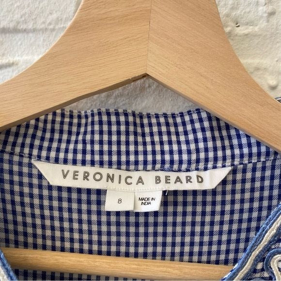 Veronica Beard || Pasha Linen Blend Fit + Flare Mini Dress White Blue 8