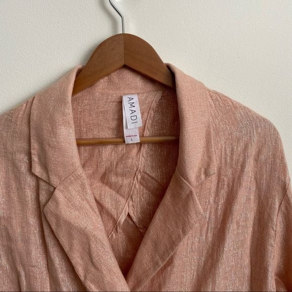 Anthropologie || Amadi Kaye Pink Shimmer Metallic Blazer Large