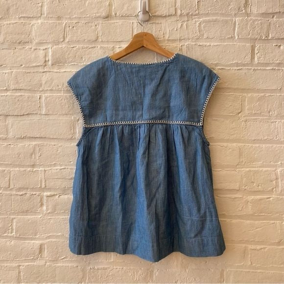 Gap || Embroidered Yoke Babydoll Top Chambray Blue Small