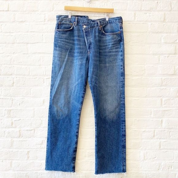 AGOLDE || Criss Cross Straight Leg Jeans in Range Wash Blue 34