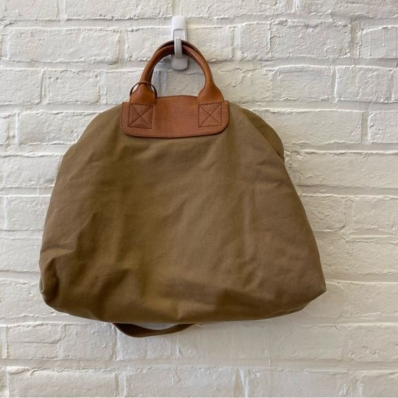 Lands End || Leather and Canvas Tote Bag Strap Tan Brown Olive