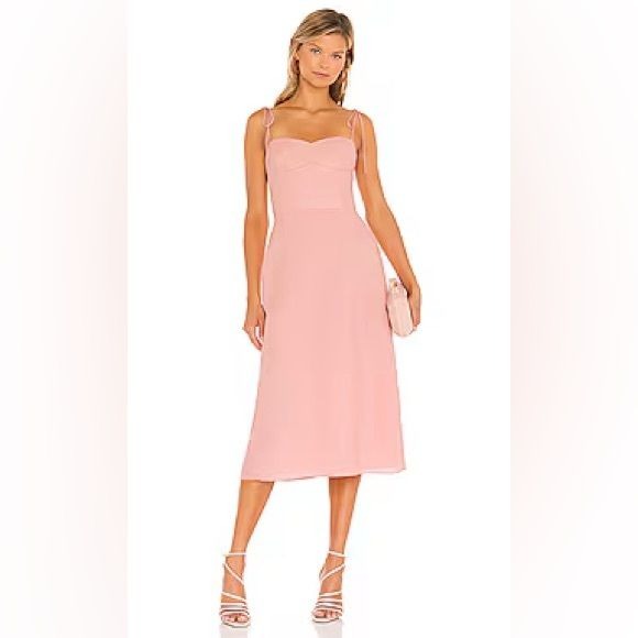 Amanda Uprichard x Revolve || Cava Linen Corset Midi Dress in Blush Pink Small