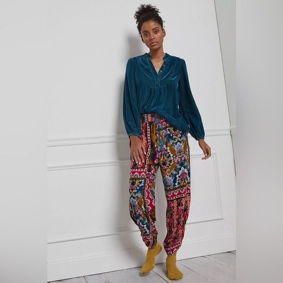 Anthropologie || Zadie Velvet Patterned Pants Sleep Small