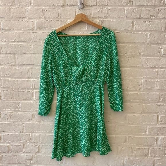 RIXO || Kyla Silk Mini Dress Micro Ditzy Floral Green XS NWT