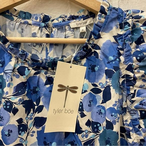 Tyler Böe || Ursula Tiered Mini Dress in Blue Poppies Floral XL NWT