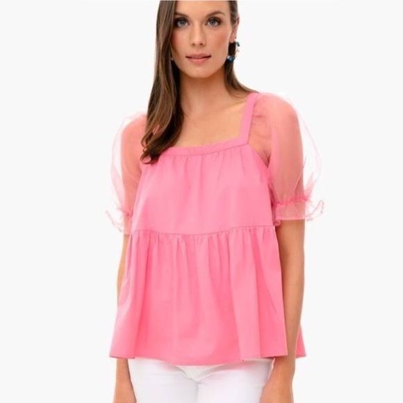 Tuckernuck || Pomander Place Tinsley Top Mesh Puff Sleeve Pink XS