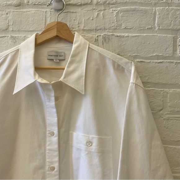 Something Navy || Classic Oversized Cotton Button Down Shirt White Medium