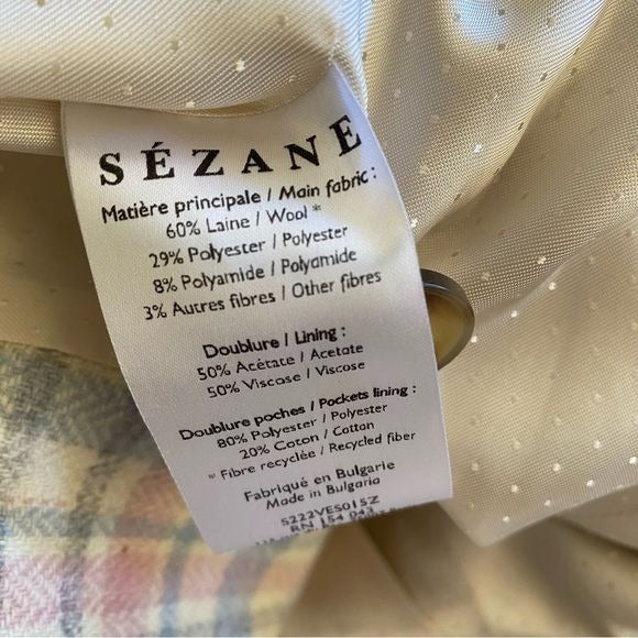 Sezane || Pink + Blue Check Christie Jacket Double Breasted Blazer Ivory 36 US 4