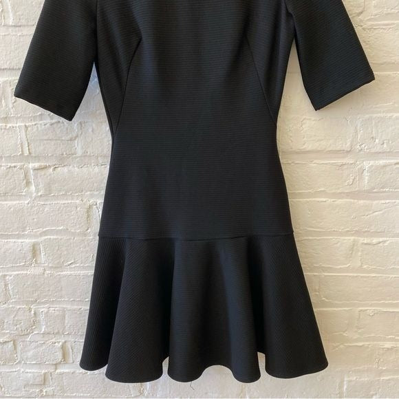 Black Halo || Reeder Mock Neck Drop Waist Mini Dress Fit + Flare Ribbed Black 0