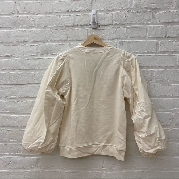 Marie Oliver || Bianca Pullover Puff Sleeve Sweatshirt Terry Poplin Ivory S NWT