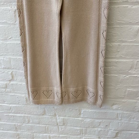 LoveShackFancy || Toro Pointelle Knit Pants Heart Embroidery Ivory Beige Small