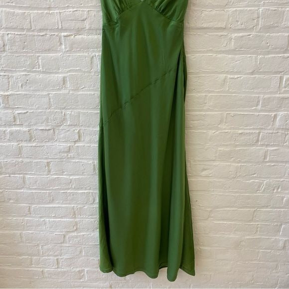 Meshki || Nadia Maxi Satin Dress with Back Cowl Emerald Green Small NWT