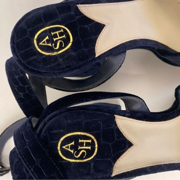 ASH || Boom Velvet Croc Embossed Platform Sandals Heels Midnight Navy 40