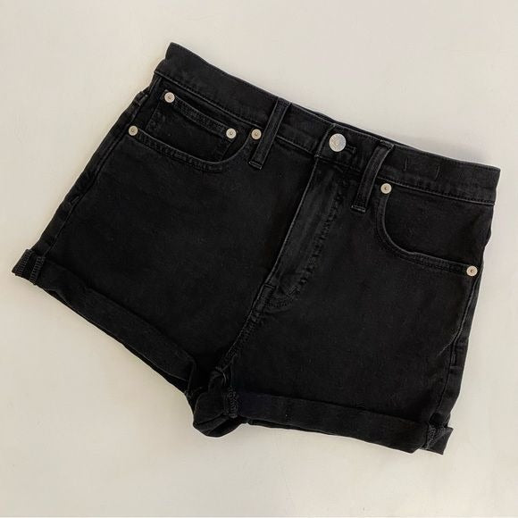 Madewell || High-Rise Denim Shorts Black Lunar Wash Raw Hem Cuffed 25