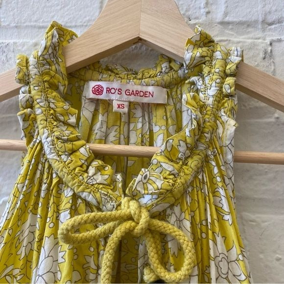 Ro's Garden || Sofia Tiered A-line Mini Dress Floral Block Print Yellow XS