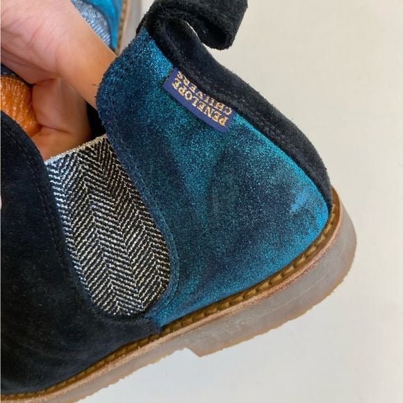 Penelope Chilvers || Metallic Safari Patchwork Booties Teal Black Suede