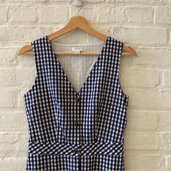 J. Crew || V-neck Button-front Dress in Navy Blue and White Gingham 0