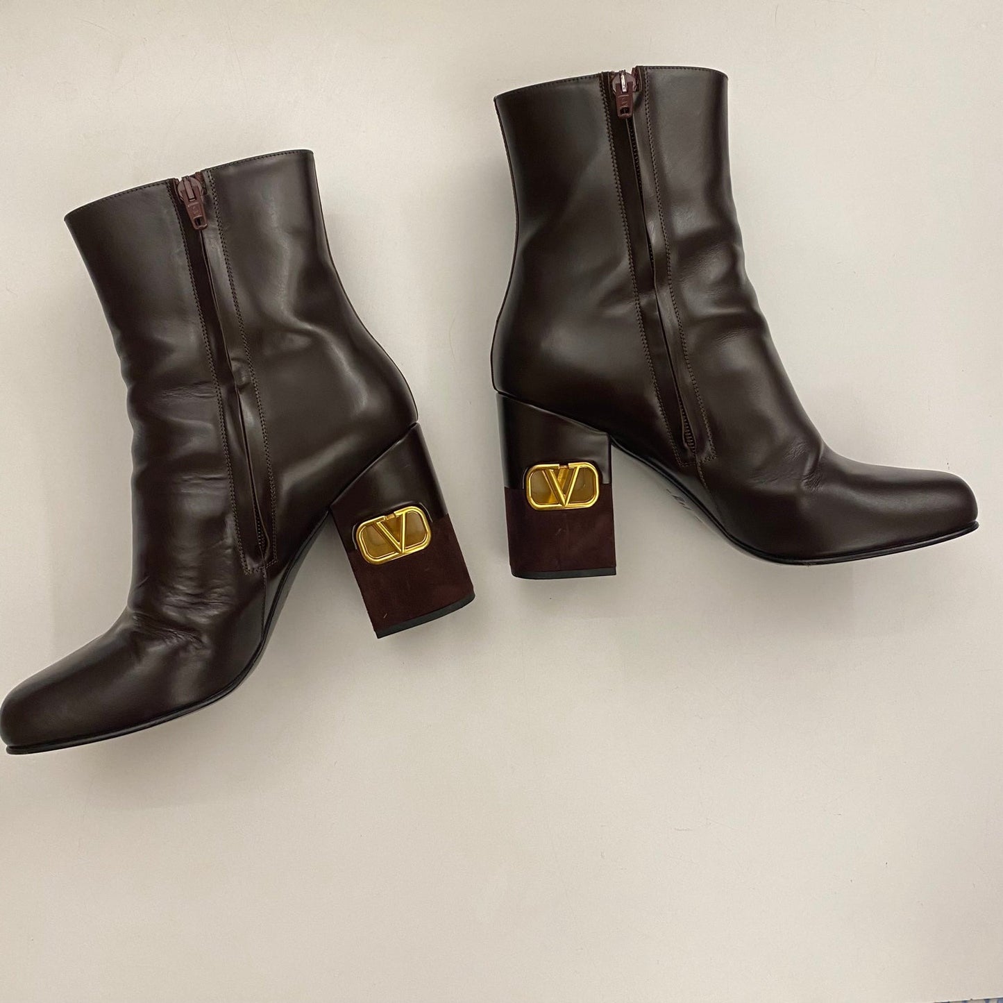 Valentino Garavani Heritage VLOGO V Logo Booties Hot Brown Burgundy Oxblood 38