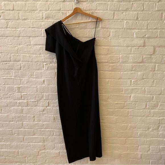 Marcella || Tiffany Asymmetrical Stretch Midi Dress Black XL NWT