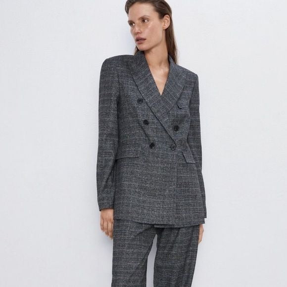 Zara || Double Breasted Check Plaid Oversized a slouch Blazer XL