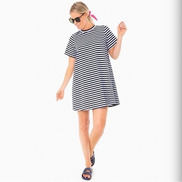 Tuckernuck || Pomander Place Zoe Cotton T-Shirt Mini Dress Swing Navy Stripe XS