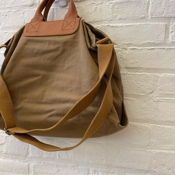 Lands End || Leather and Canvas Tote Bag Strap Tan Brown Olive