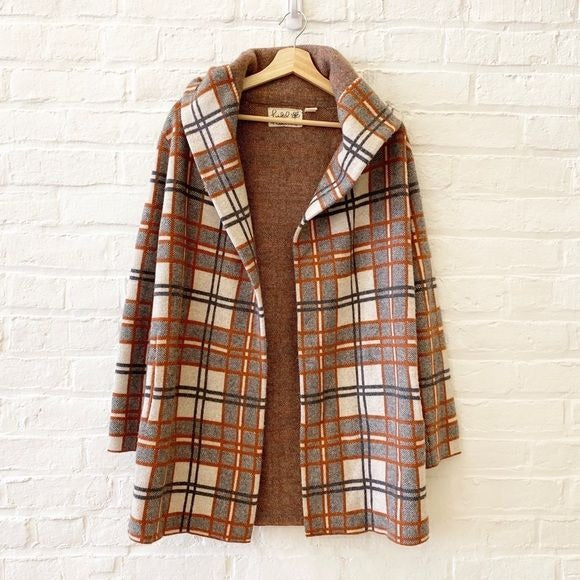 Anthropologie || Field Flower Hooded Wool Plaid Sweater Coat Cardigan Jacket S